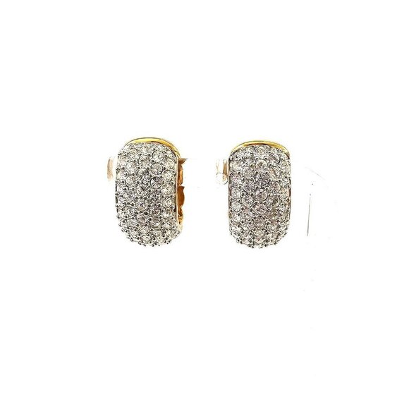 Gold Tone and Rhinestone Clip On Earings - Picture 1 of 4